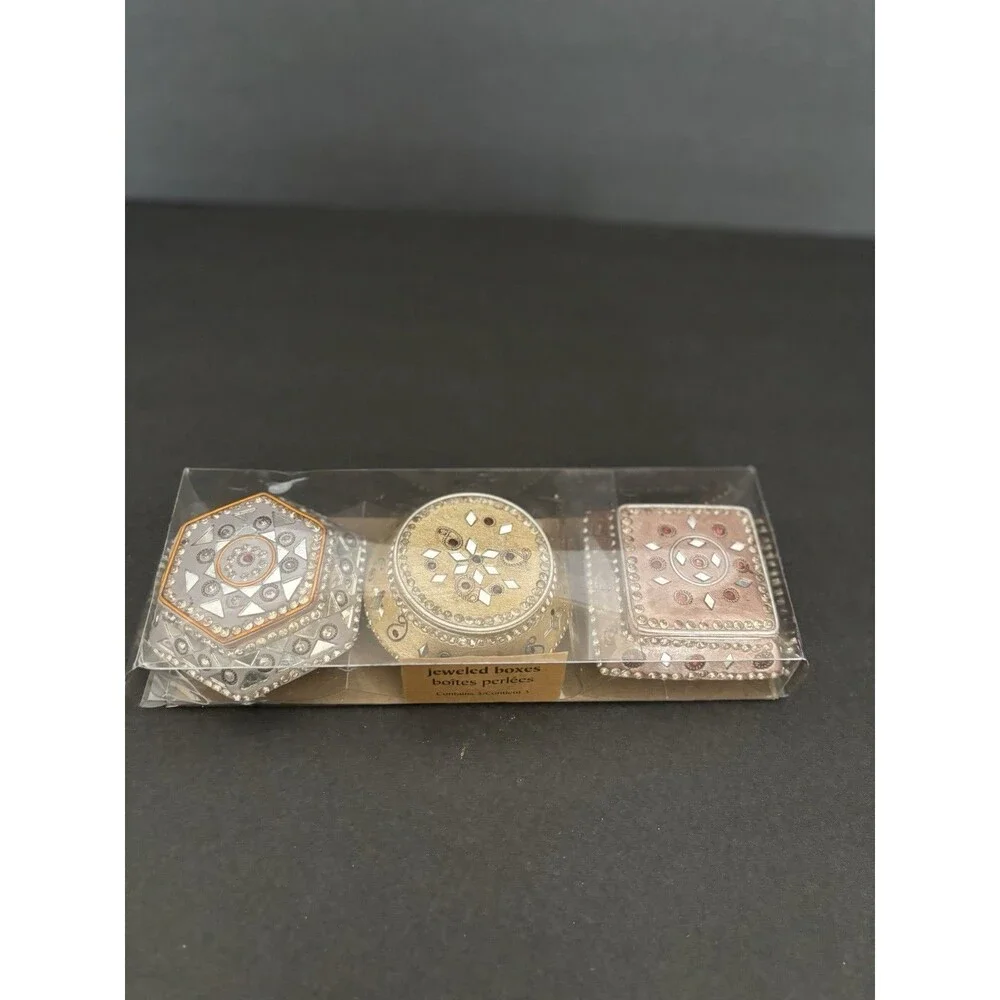 Pier One Set Of 3 Y2K Ceramic Jeweled Rhinestones Keepsake Trinket boxes India